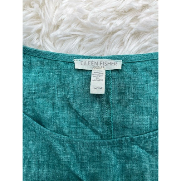Eileen Fisher Aqua Blue Linen Shirt Blouse Petite M Button Front Top - Picture 1 of 6